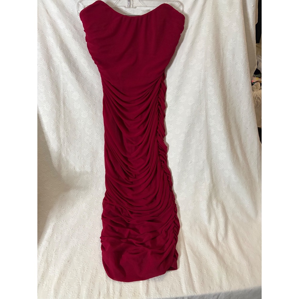Fashion Nova Romantic Baddie Y2K Ruched For Me Mesh Midi DressBurgundy Bodycon L